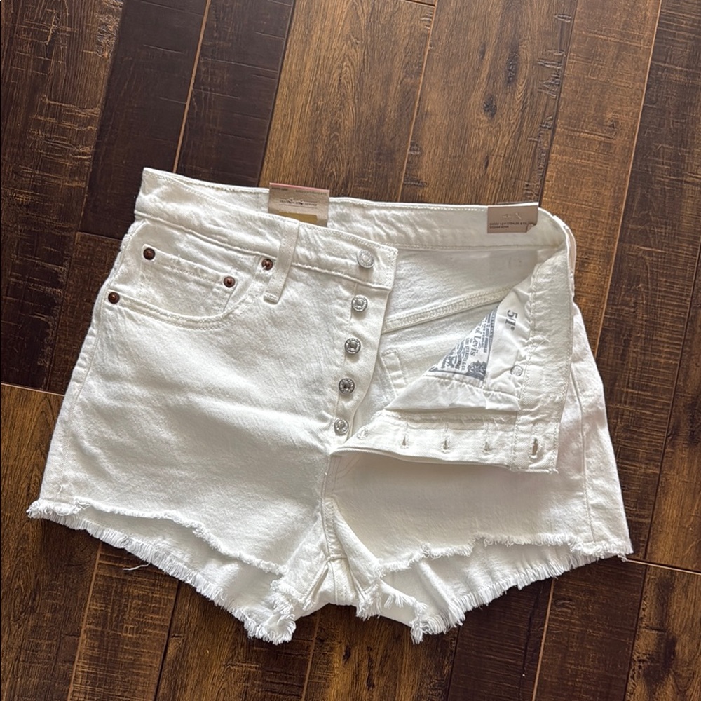 Levi's 501 White Jean Shorts High-Waisted Distressed